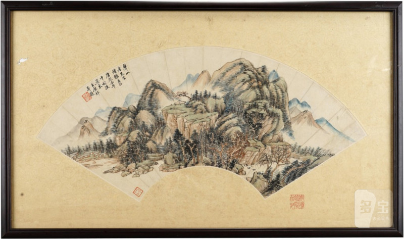    清 王原祁 山水扇面（來源:紐約蘇富比.畫背後有號碼)